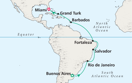 Just Cruise Map - Crystal Cruises Symphony 2028 - Buenos Aires to Miami