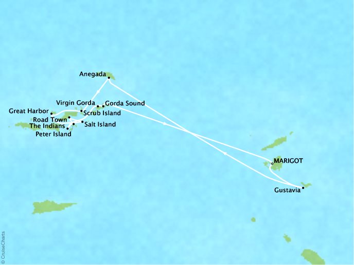 Luxury Cruises Crystal Map Detail Marigot, Saint Martin to Marigot, Saint Martin May 19-26 2026 - 7 Days