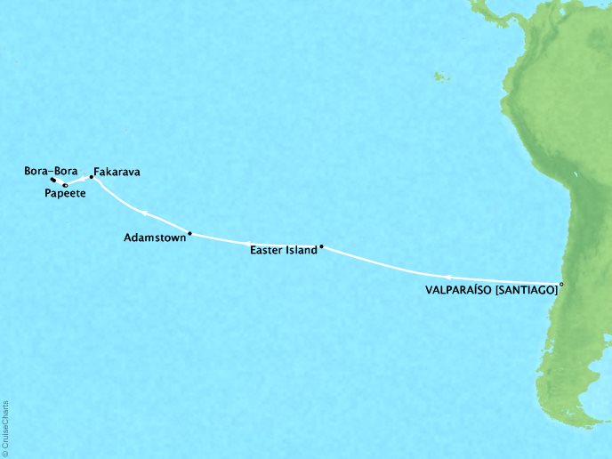 Luxury Cruises Crystal Symphony Map Detail Valparaso, Chile to Papeete, ENench Polynesia February 19 March 7 2026 - 16 Days
