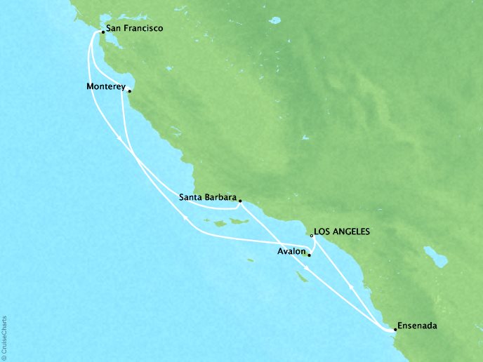 Luxury Cruises Crystal Symphony Map Detail Los Angeles, CA, United States to Los Angeles, CA, United States September 14-21 2026 - 7 Days