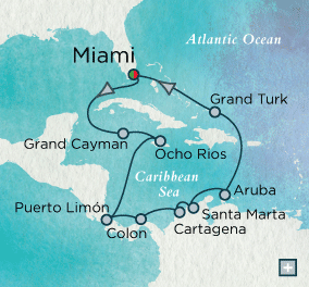 Just Crystal Cruises symphony 2026 Gems of the Caribbean Map