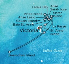 Luxury Crystal Cruises Map Detail Dubai, United Arab Emirates to Mahe, Seychelles February 2-11 2028 - 9 Days