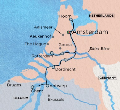 Luxury Crystal ocean Bach Cruise Map Detail Amsterdam, Netherlands to Amsterdam, Netherlands March 26 April 7 2028 - 12 Days