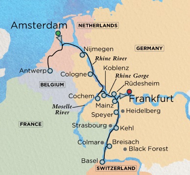 Luxury Crystal ocean Bach Cruise Map Detail Amsterdam, Netherlands to ENankfurt, Germany May 13-27 2028 - 14 Days