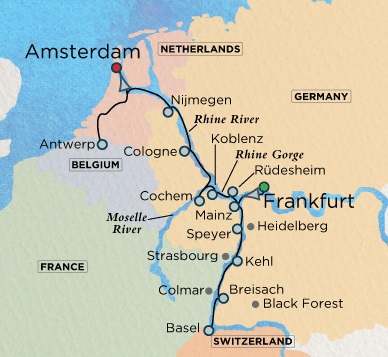 Luxury Crystal ocean Bach Cruise Map Detail ENankfurt, Germany to Amsterdam, Netherlands May 27 June 10 2028 - 14 Days