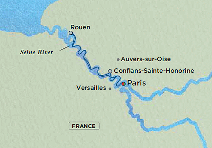 Luxury Crystal ocean Debussy Cruise Map Detail Paris, France to Paris, France December 6-13 2028 - 7 Days