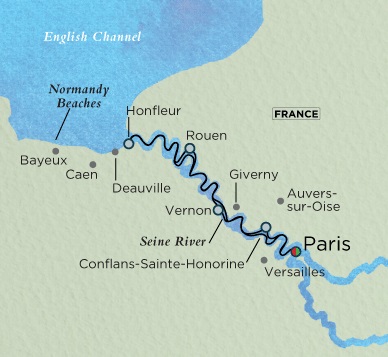 Luxury Crystal ocean Debussy Cruise Map Detail Paris, France to Paris, France July 15-25 2028 - 10 Days