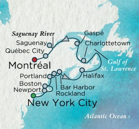 Luxury Crystal Cruises Symphony Map Detail New York, NY, United States to Montreal, Canada August 30 September 13 2028 - 14 Days