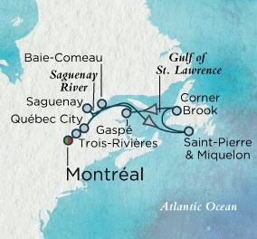 Luxury Crystal Cruises Symphony Map Detail Montreal, Canada to Montreal, Canada October 5-15 2028 - 10 Days