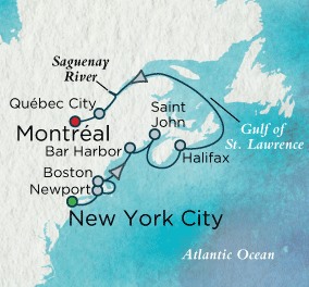 Luxury Crystal Cruises Symphony Map Detail New York, NY, United States to Montreal, Canada September 25 October 5 2028 - 10 Days