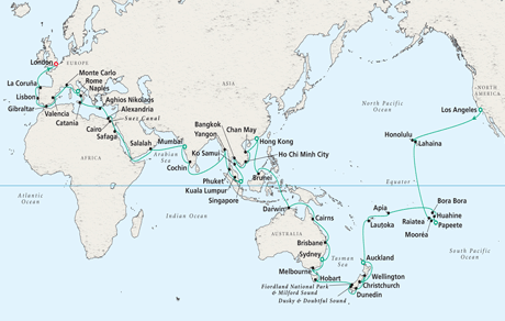 Just Cruise Map World Cruise - Crystal Cruises Serenity 2026