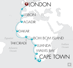 All-Alluring Africa Map Just Crystal Cruises Serenity 2026 Cape Town to London - 21 Days