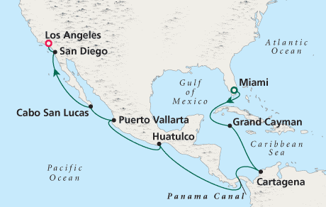 Just Cruise Map Miami to Los Angeles - Voyage 0204