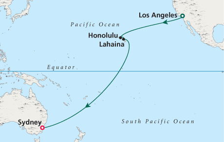 Just Cruise Map Los Angeles to Sydney - Voyage 0205