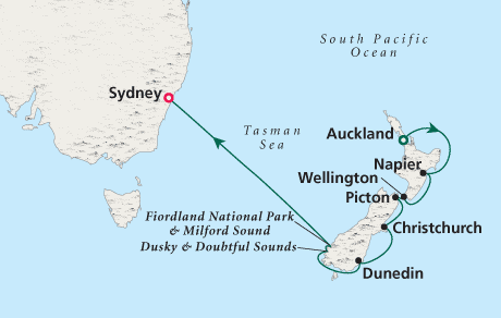 Just Cruise Map Auckland to Sydney - Voyage 0207