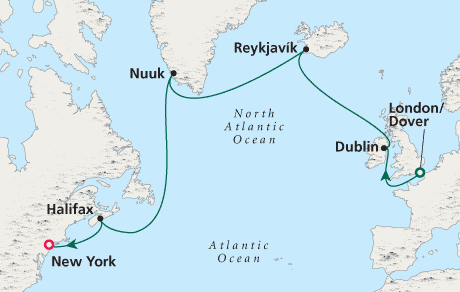 Just Cruise Map London to New York - Voyage 0221