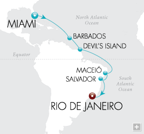 Just Copacabana & Carnival Map Miami to Rio de Janeiro - Voyage V2204