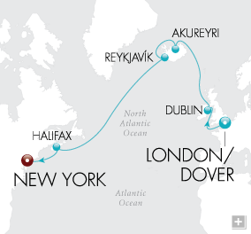 Just Icelandic Adventure Map London to New York - Voyage V2221