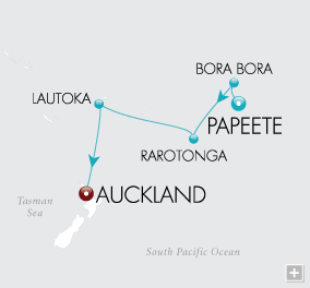 Just South Pacific Sojourn Map Papeete to Auckland - Voyage V2230