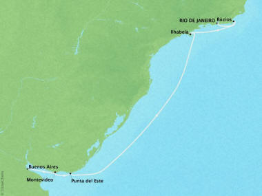 Luxury Cruises Crystal Symphony Map Detail Rio De Janeiro, Brazil to Buenos Aires, Argentina January 24 February 3 2026 - 10 Days